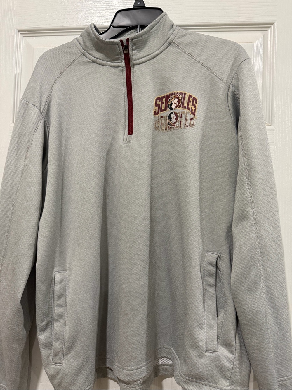 Champion Light Gray Pullover with Burgundy Zip Accent